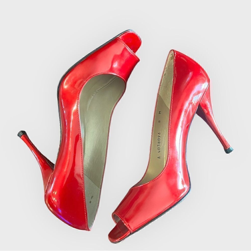 Stuart Weitzman Cherry Red Patent Peep toe Heels 8M